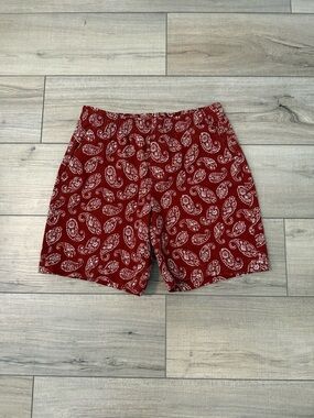 Land’s End Mid Rise Pull On 7” Brown and White Paisley Cotton Shorts